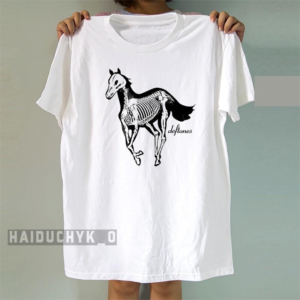 Deftones White Pony Skeleton Horse Unisex White T-shirt Size S-5XL Unisex T-Shirt XXL