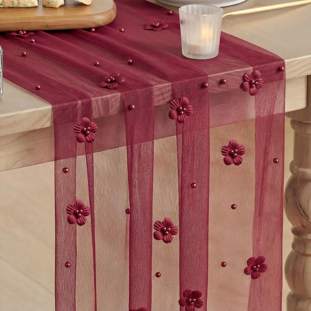 Romantic Tulle Table Runner Semi-Transparent Wedding Table Runner Gauze Tablecloth Birthday Party