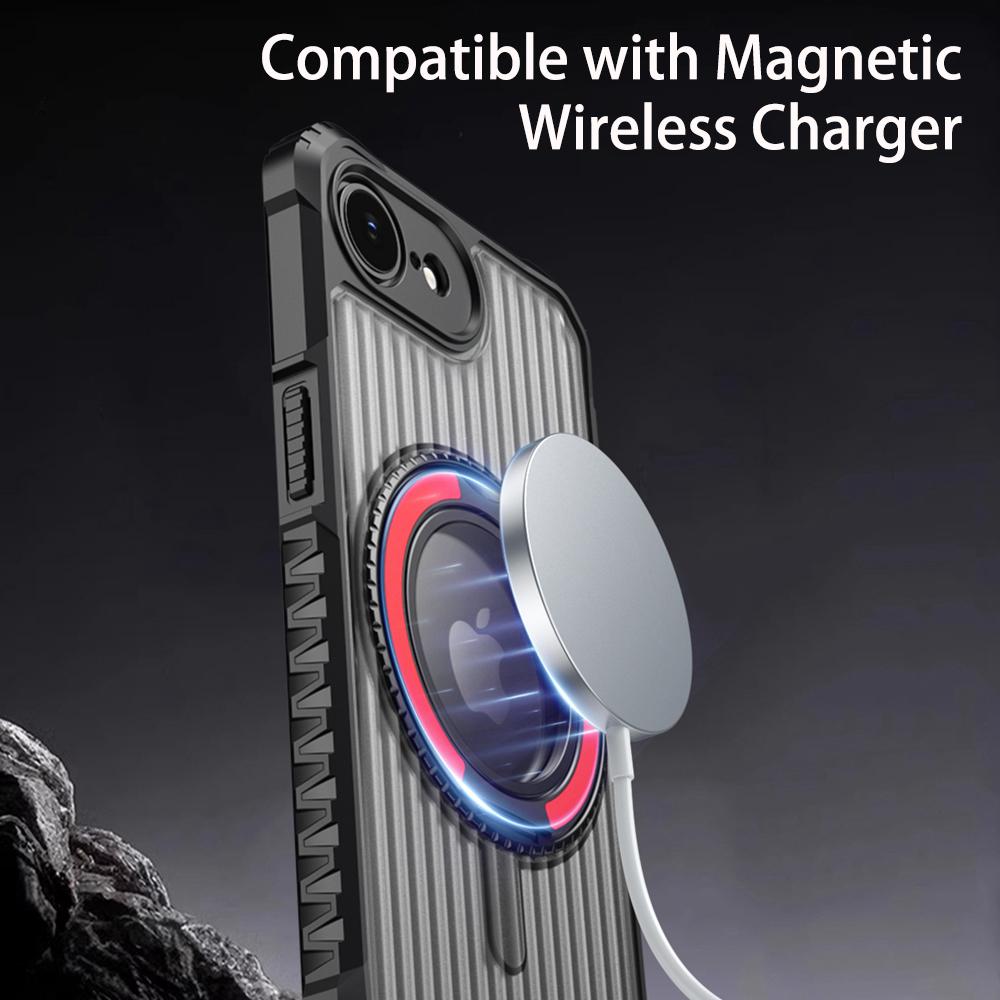 KEYSION 360° Rotating Ring Stand Case for MagSafe for iPhone 16e 2025 Matte Transparent Magnetic Shockproof Phone Back Cover