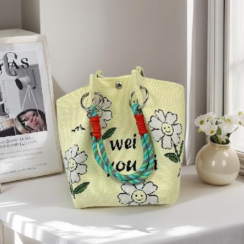 Women Knitted Bucket Tote Bag Large Capacity Versatile Handbag For Work Travel Lunch Storage