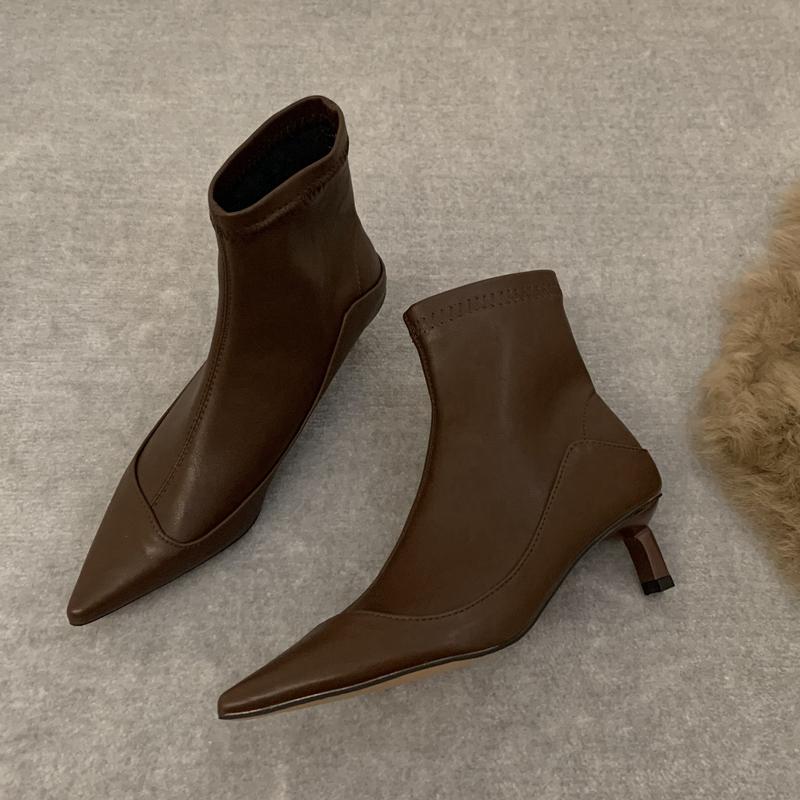 Fashion SUOJIALUN 2025 New Fashion Women Ankle Boot Pointed Toe Slip On Ladies Elegant Short Boots Thin Low Heel Dress Chelsea Pumps Sho