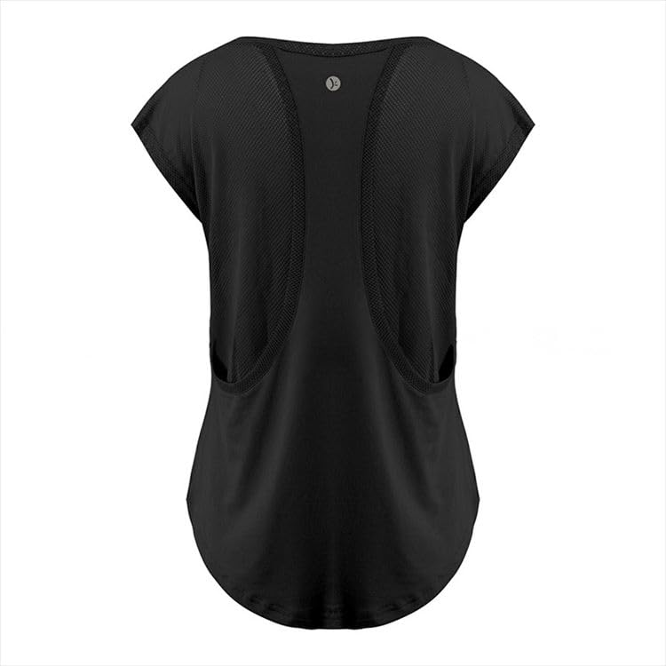 DAYCLOSET Short Sleeve Mesh Yoga Pilates Loose Size Black Women's Top, Wear, Fit, Quick-Drying, Sweat-Wicking, Breathable, Thin, Yoga184, L,