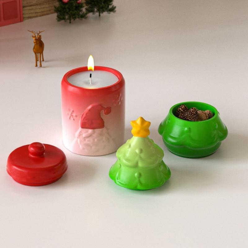 Festive Santa Design Silicone Christmas Tree Mold Crafting Resin Jewelry Box Plant Pot Storage Jar Holiday DIY Project Supplies