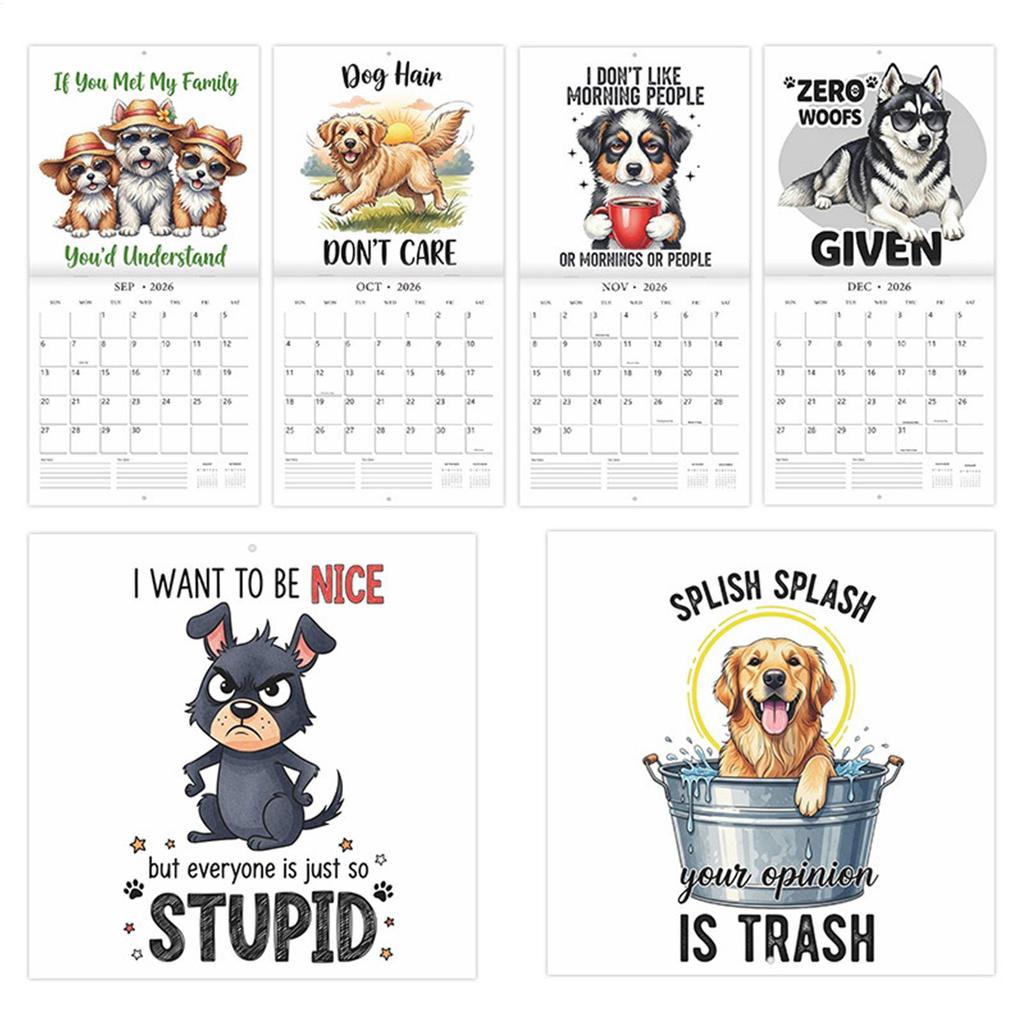 2026 Wall Calendar Dog-Sucking Wall Hanging Calendar Whole Year Monthly Schedule Planner to New Year planing and organizing