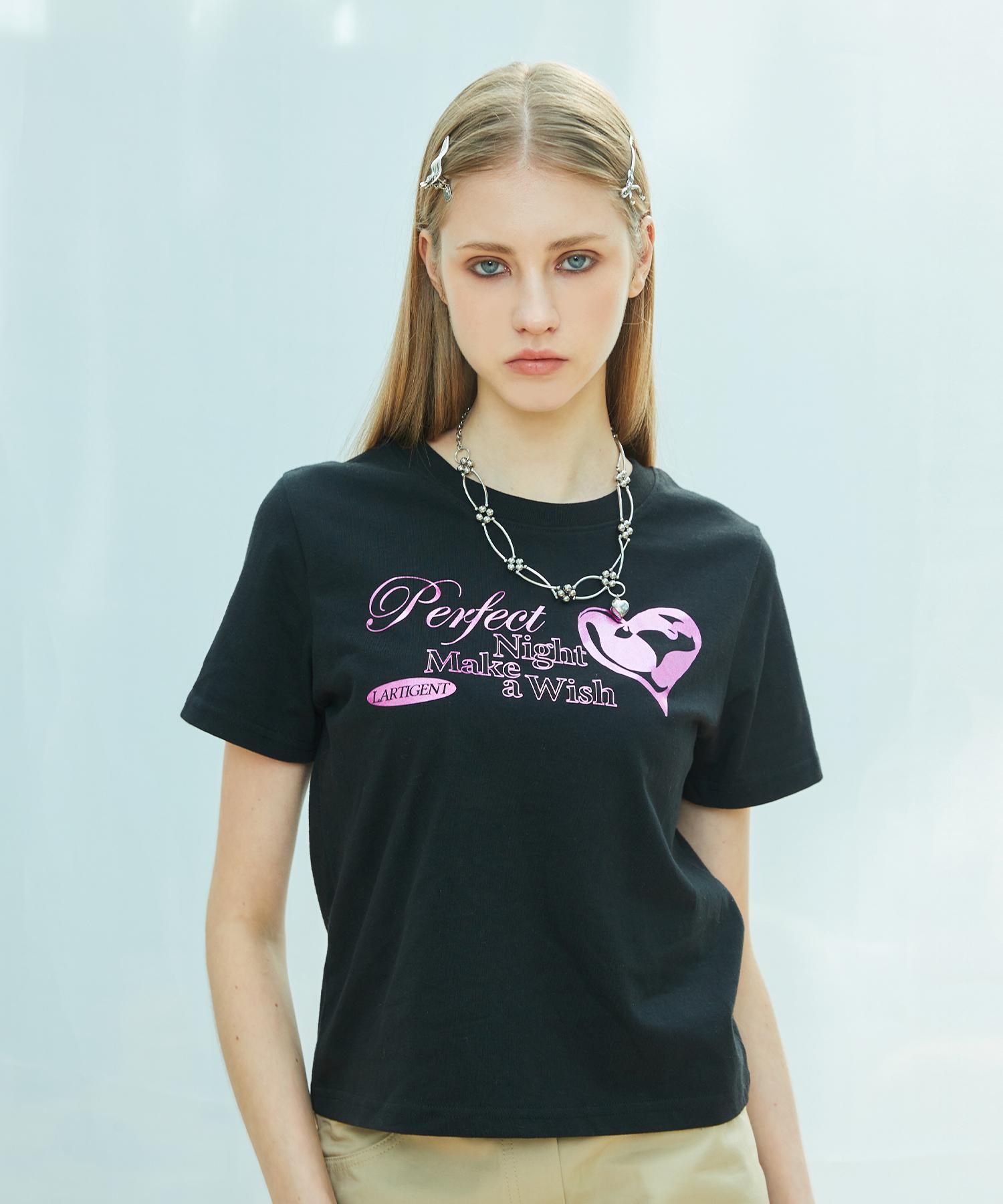 Latizen L9 Glossy Heart T-Shirt(Black) Black/Free