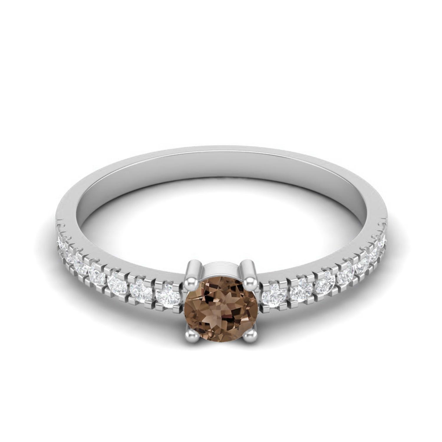 0.65 Ctw Round Smoky Quartz 925 Sterling Silver Solitaire Accents Women Wedding Ring 8