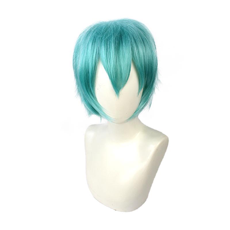 Love War Male Hatsune Cosplay Perücke, Aquablau Kurzer Pony Hochtemperaturfaser Haarteil