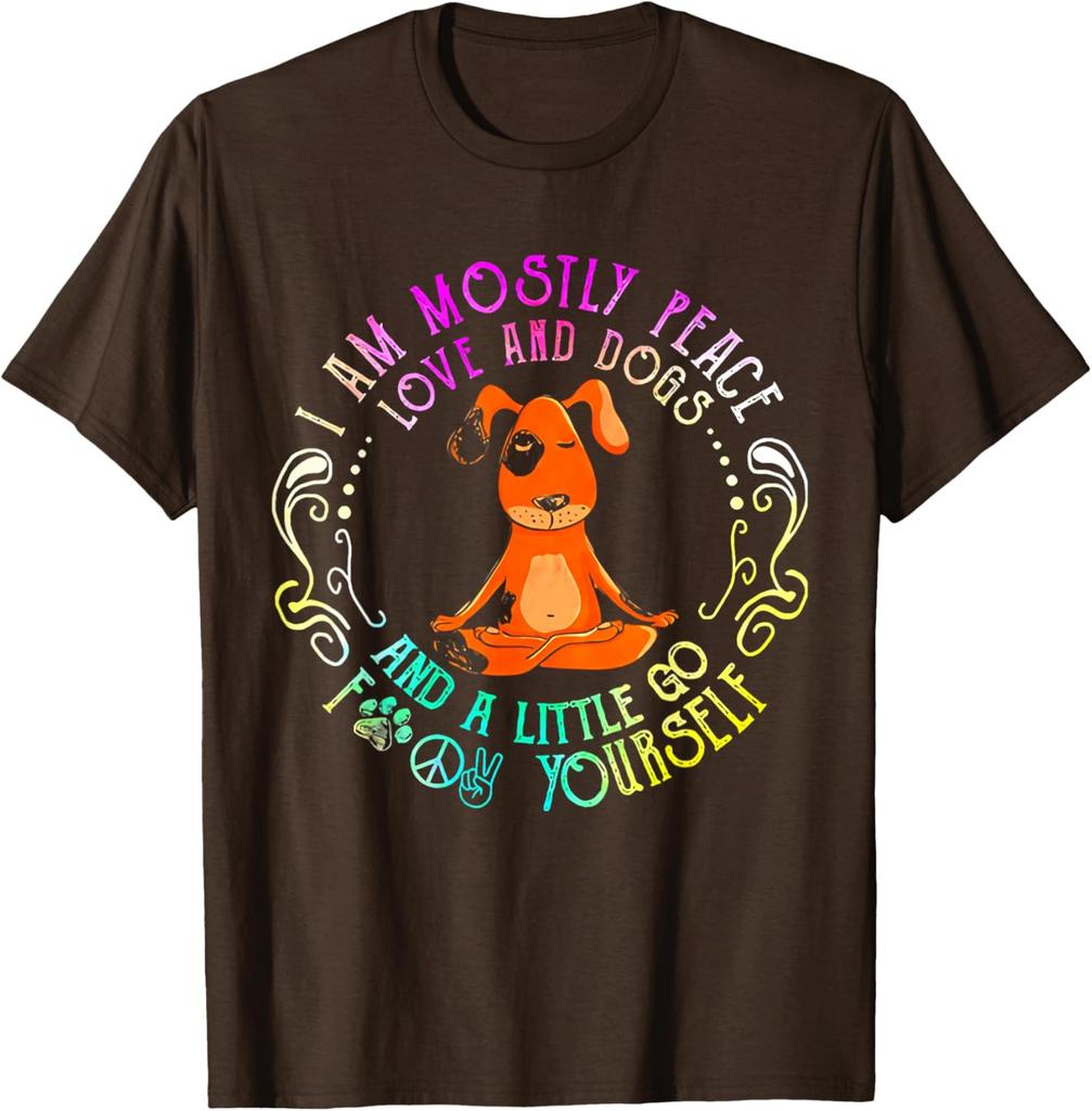 Peace Love Dogs Yoga Funny Graphic Tee Soft Cotton TShirt Casual Gift for Dog Lovers
