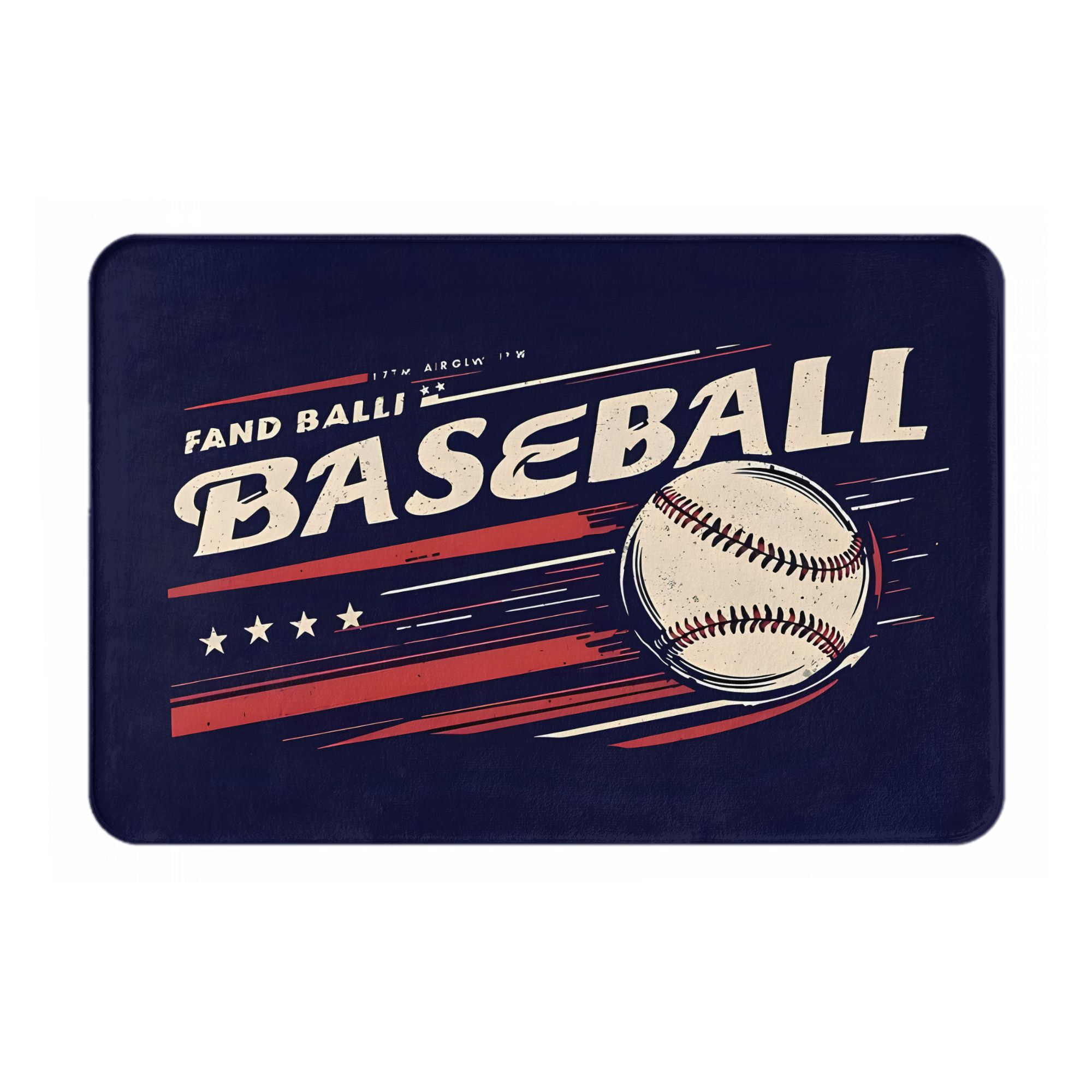 

Baseball doormat-Vintage stitched baseball, red and white star stripe dark blue bottom, soft suede non-slip machine washable 40cm x 60cm