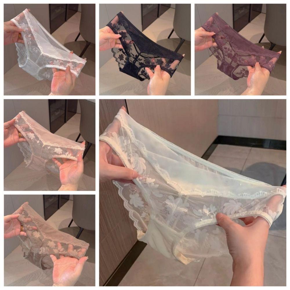 Mesh French Style Briefs Transparent Women Underwear Thin Lace Flower Panties  Gifts
