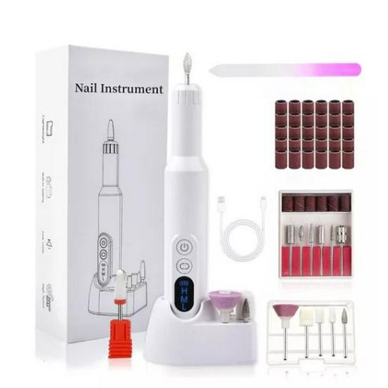 Electric Nail File & Polisher with Base Display - Pen-Style Manicure Grinding & Exfoliating Machine