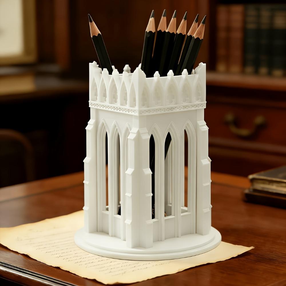 Vintage Gothic Church-Style Pen Holder Delicate Desktop Ornament Dressing Tables