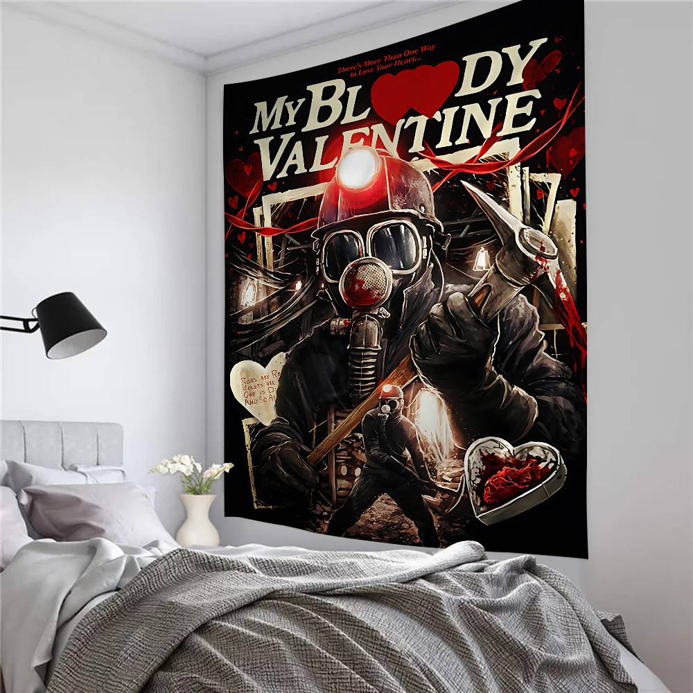 Rock Band Bloody V-valentineS Printed Large Wall Tapestry Art Science Fiction Room Home Decor Decor Blanket