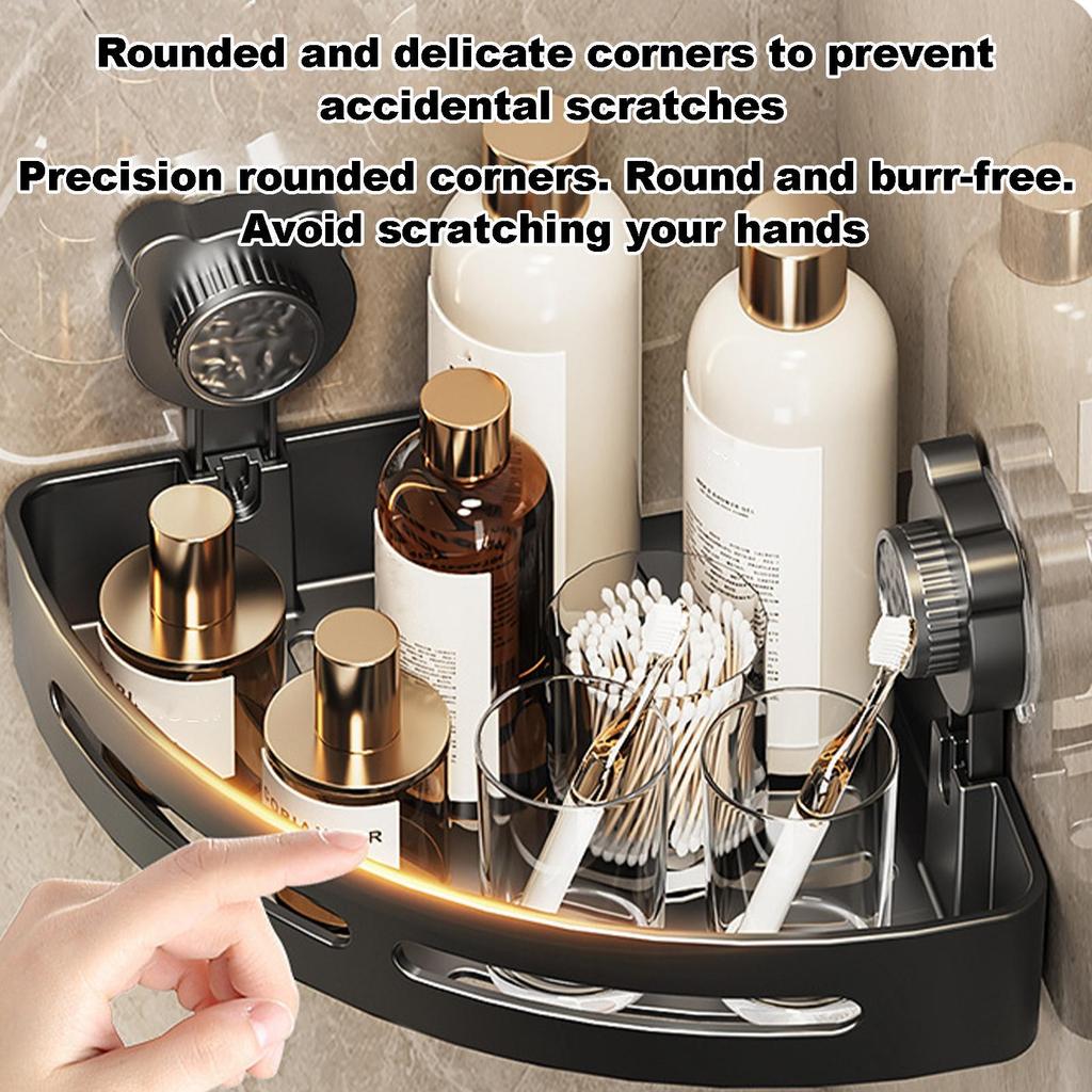 ABS Bathroom Shelves with Suction Cup Bath Room Storage Shelf Rack without Drilling Hole Wall Corner Shelf Shampoo Holder