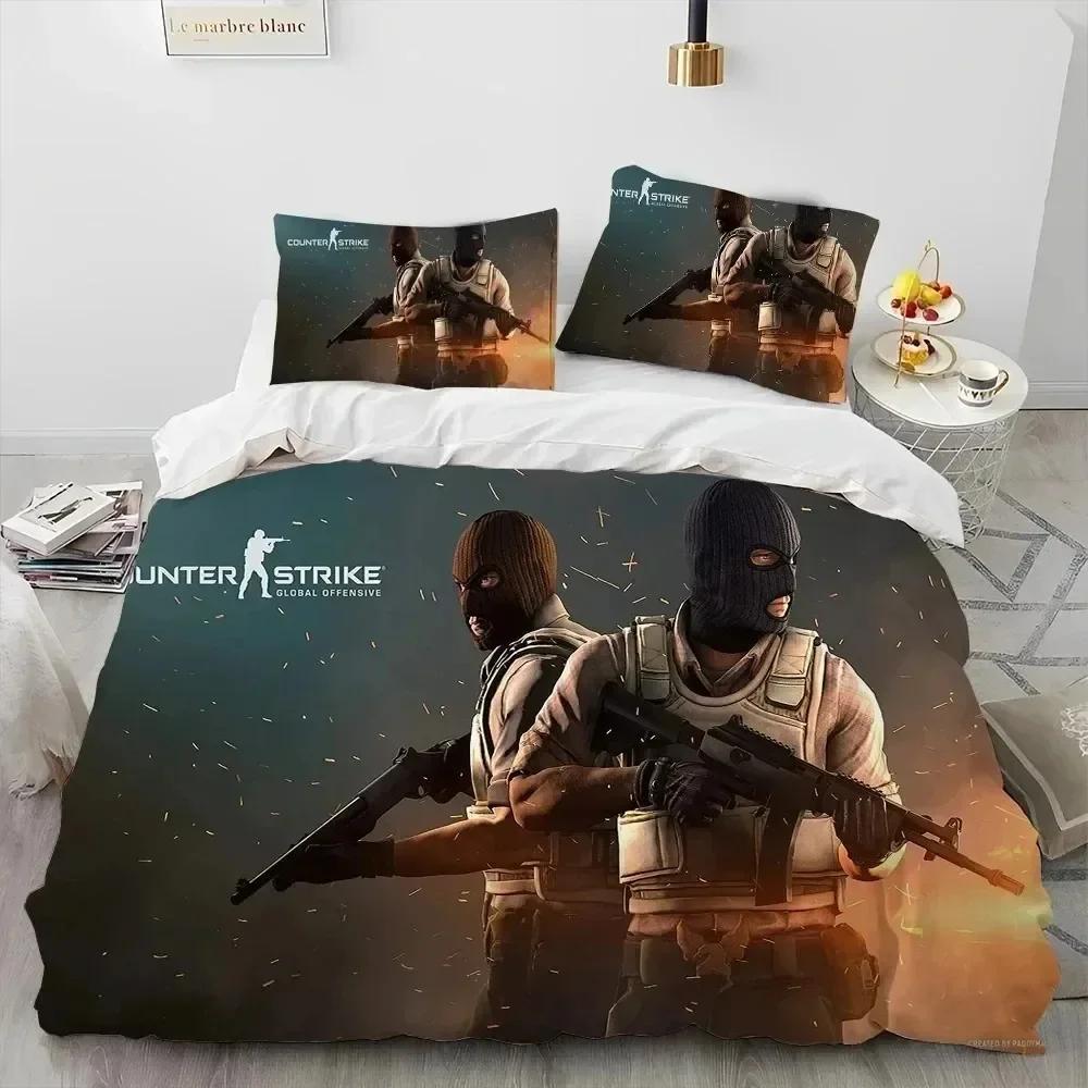 Luxury New 3D Print CS GO Game Gamer Counter Strike Bedding Set Duvet Cover Bed Set Quilt Cover Pillowcase Queen Size Boys Adult