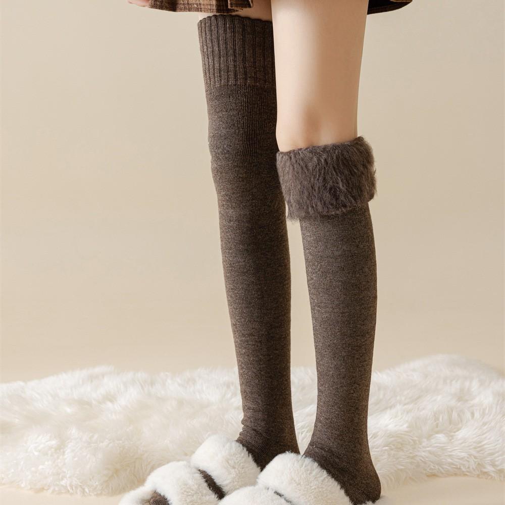 Thickened Lamb Wool Extended Knee Socks Children'S Fleece Warm Waxy Inner Women'S Thigh Socks