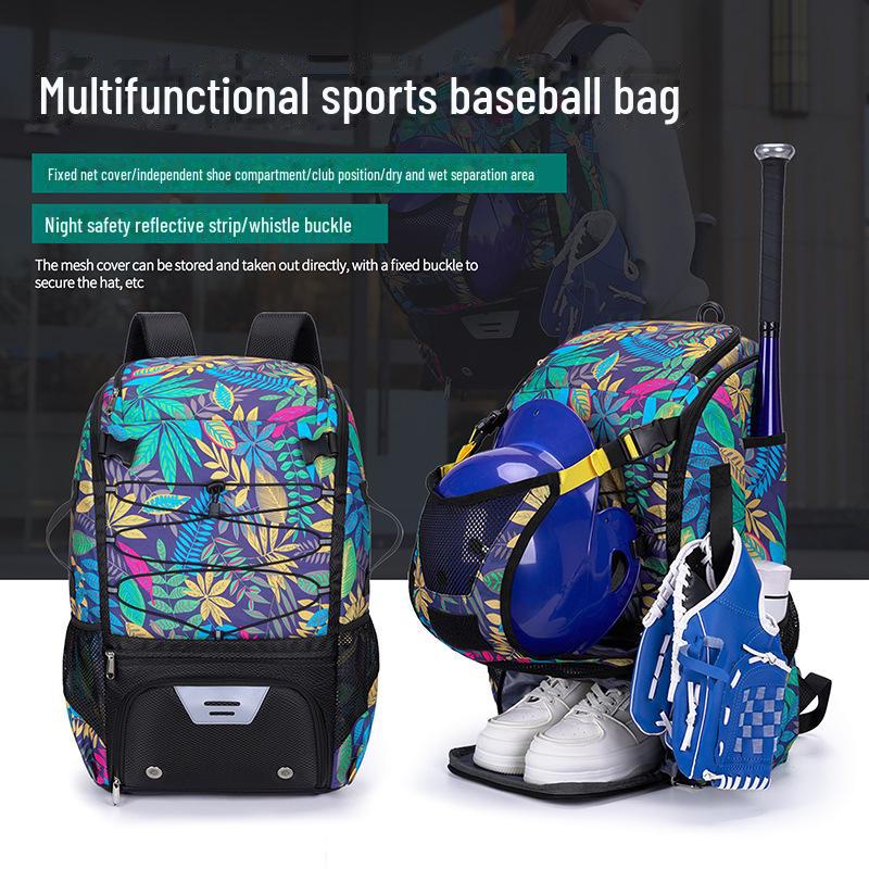 Floral Waterproof Nylon Sports Bag with Shoe Compartment for Rugby, Baseball, Hockey, and Handball