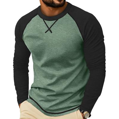 Men S Long Sleeve Crew Neck Color Block T Shirt Casual Top