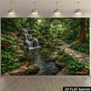 2D Grüner Wald Wasserfall Wandteppich Tropischer Gartenweg Wandkunst Dekor