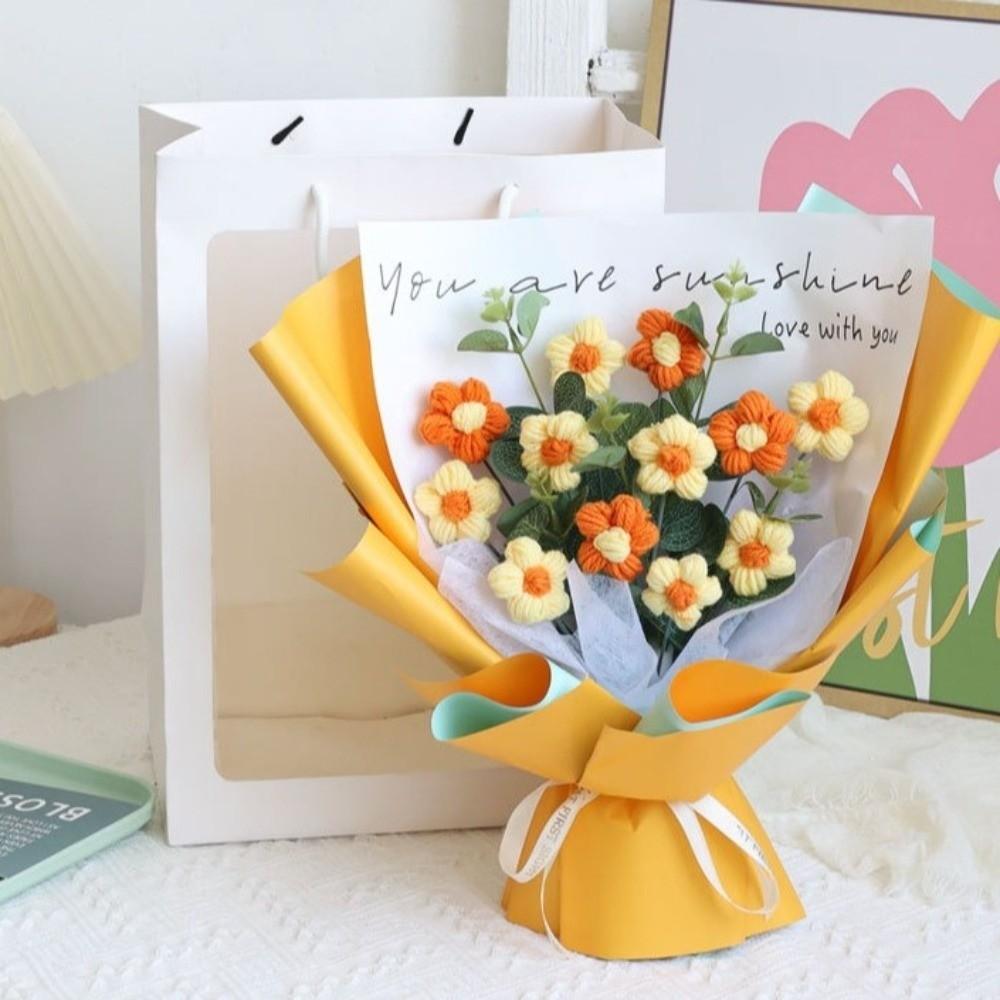 Hand-Knitted Handwoven Daisy Bouquet Korean Style Crochet Daisy Flowers Anniversary