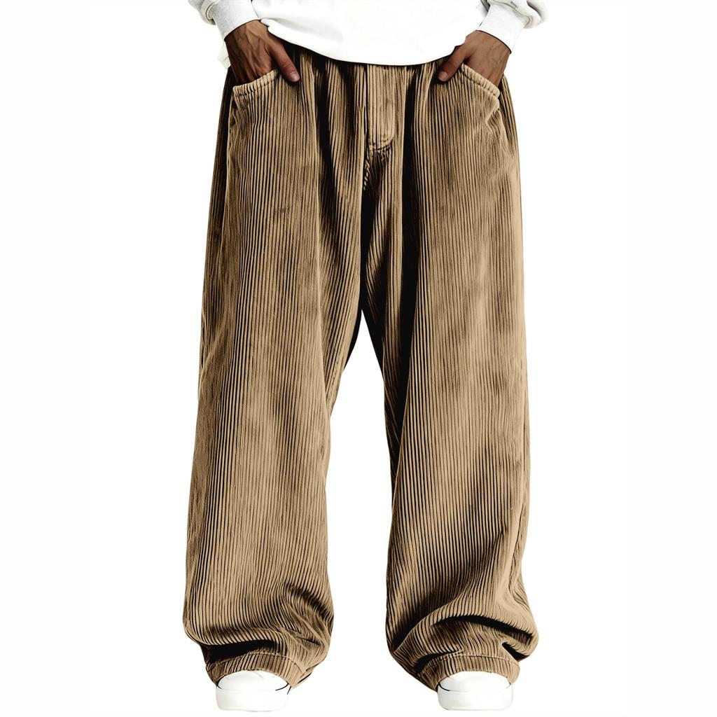 Men's Loose-fitting Solid Color Drawstring Corduroy Casual Pants With  Straight Leg