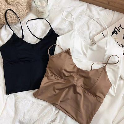 Wireless Seamless Camisole Bralette With Built-in Pads Soft Milk Silk Inner Top Daily Wear