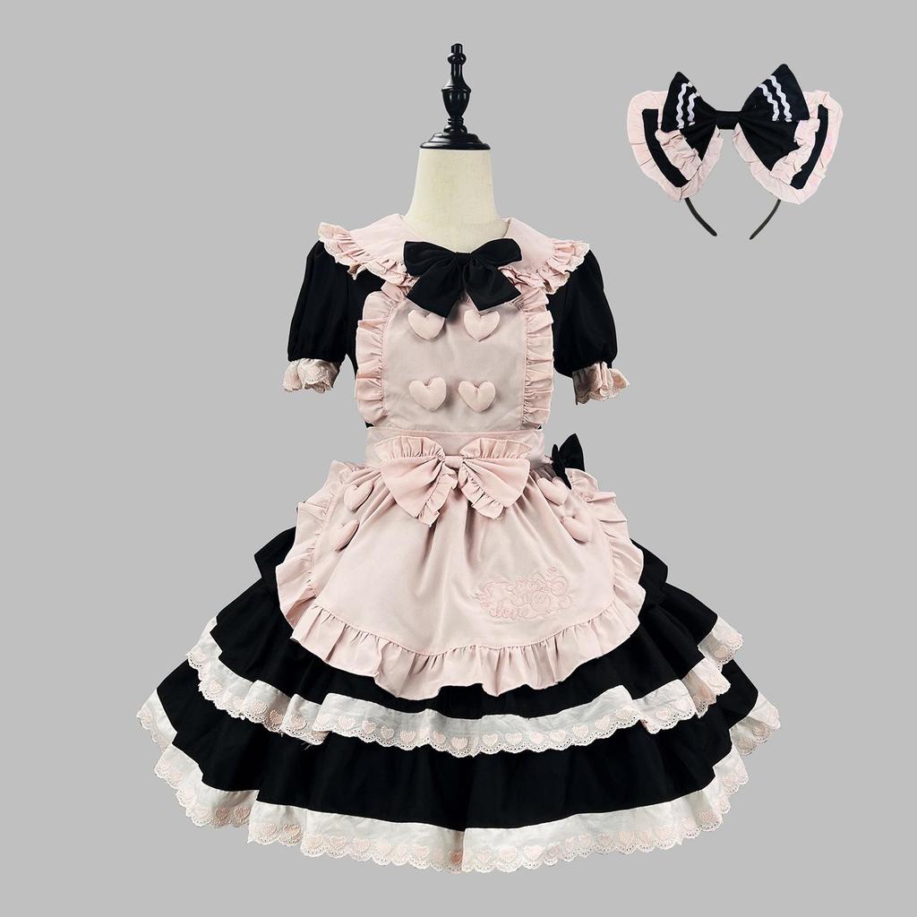 Abito da Principessa Maid Lolita Dolce e Piccante Nero Rosa