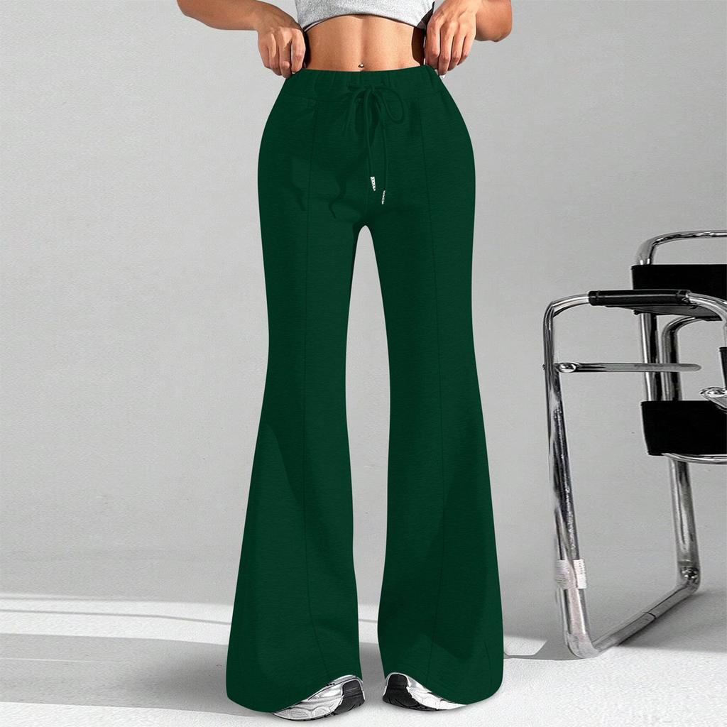 Ladies Fashion Loose Draw String Waist Solid Color Cargo Pants Leisure Flares