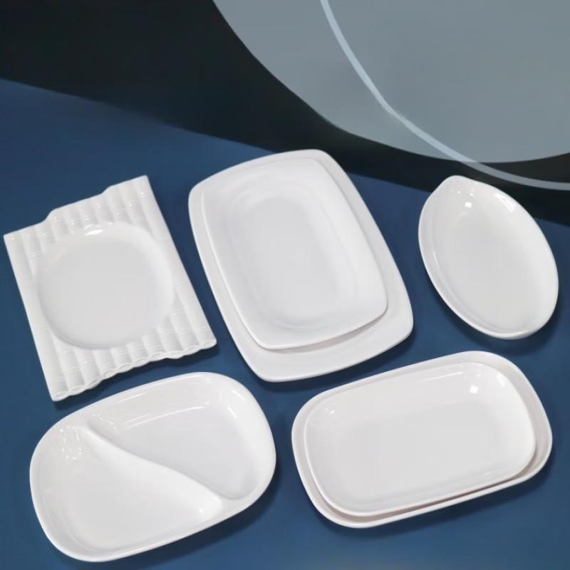 ZISIZ White Melamine 3-Compartment Boat Serving Plates