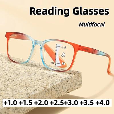 Óculos de Leitura Multifocais de Moda Unisex Óculos de Alta Definição Anti-Luz Azul Armação Quadrada Clássica Óculos para Presbiopia