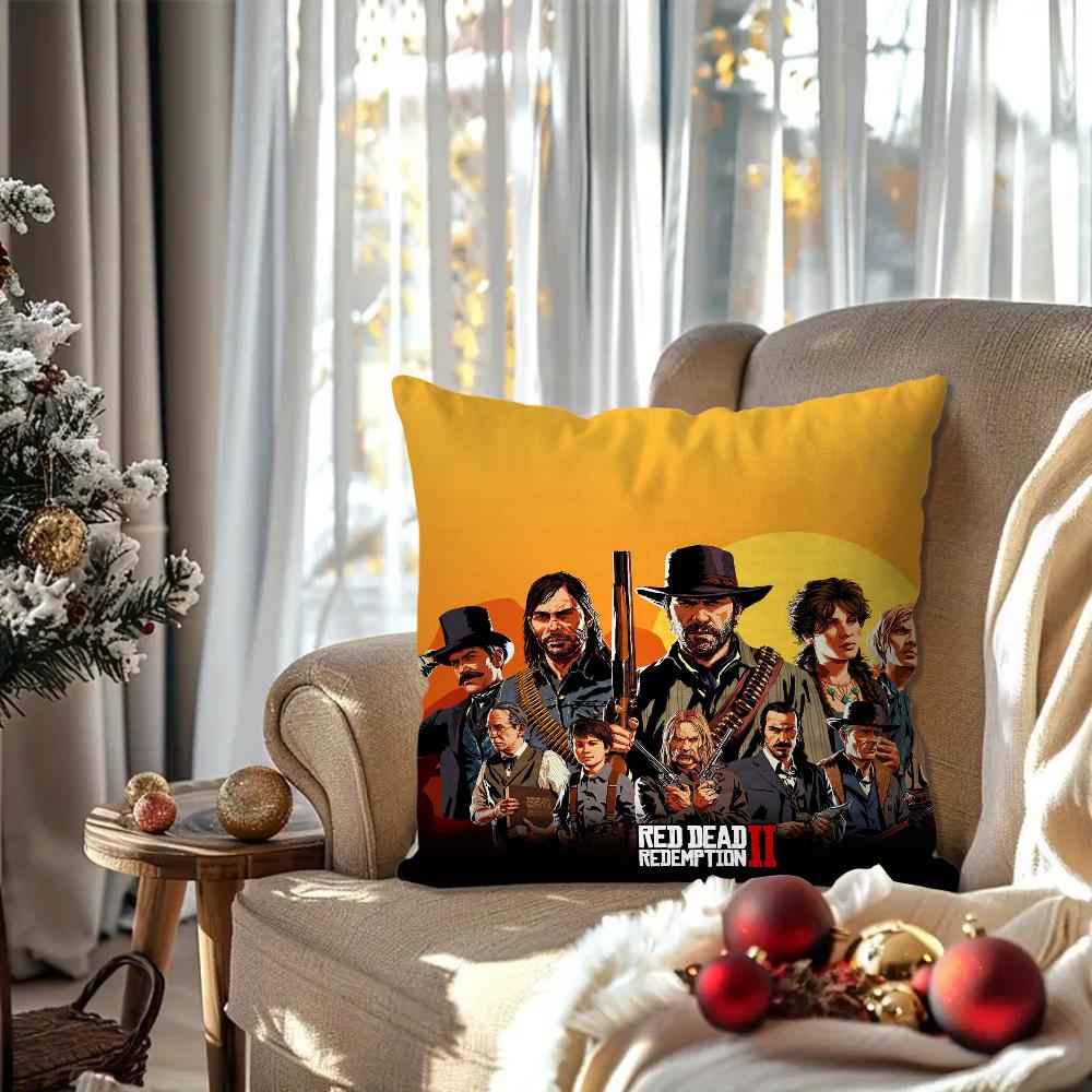 Games Red D-Dead R-Redemption 2 Pillow Case Square Pillow Bedroom Sofa Leisure Comfort Cushion Living Room Home Decoration 40X40