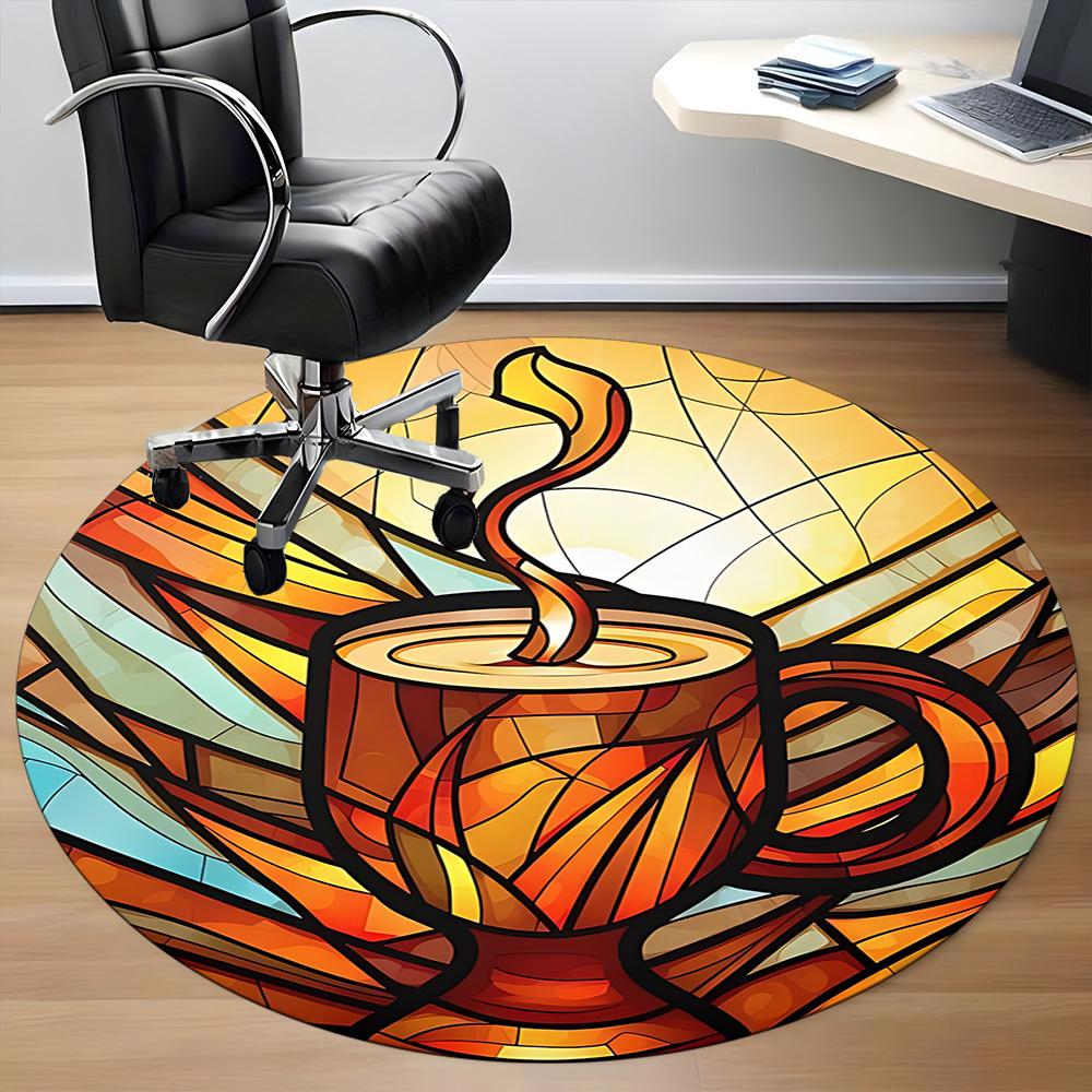 1pc Coffee Cup Office Round Area Rug, Indoor Mat Suitable ForOffice, Under Office Chairs Bedroom Living Room Home Decor, D124