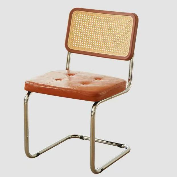 Faux Leather Rattan Side Accent Chairs with Chrome Legs,Modern Mid Century Designed Chairs for Dining,Living Room,Kitchen Chairs