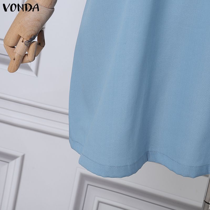 VONDA Women Elegant Doll Collar Long Sleeve Casual Tunic Dress