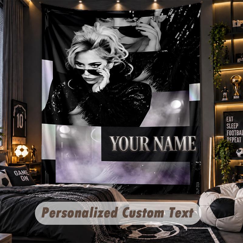 Personalisierte Wandtapisserie, Lady Gaga Individuell Bedruckter Name, Stoff-Wandkunst für Innenraum-Hintergrund