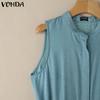 VONDA Summer Women Sleeveless Belt Waist Casual Pleated Dress