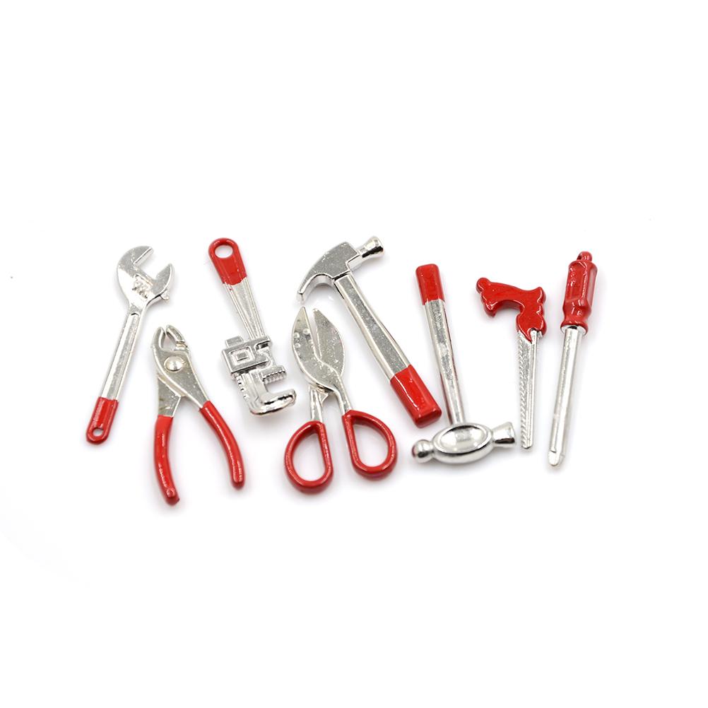 8pcs 1:12 Metal Hand Tool Set 1 Scissors/Wrench/Caliper/Screwdriver/Plier/Saw 2 Hammers 1/12 Dolls Houses Miniature