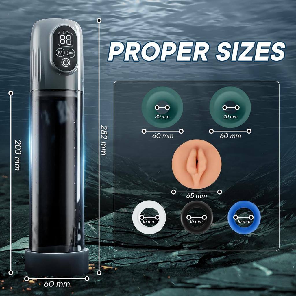 Electric Penis Pump with Mini Pocket Vagina and 3 Penis RingsAutomatic with 4 Training Pressures and 5 Suction ModesAutomatic Male Masturbator