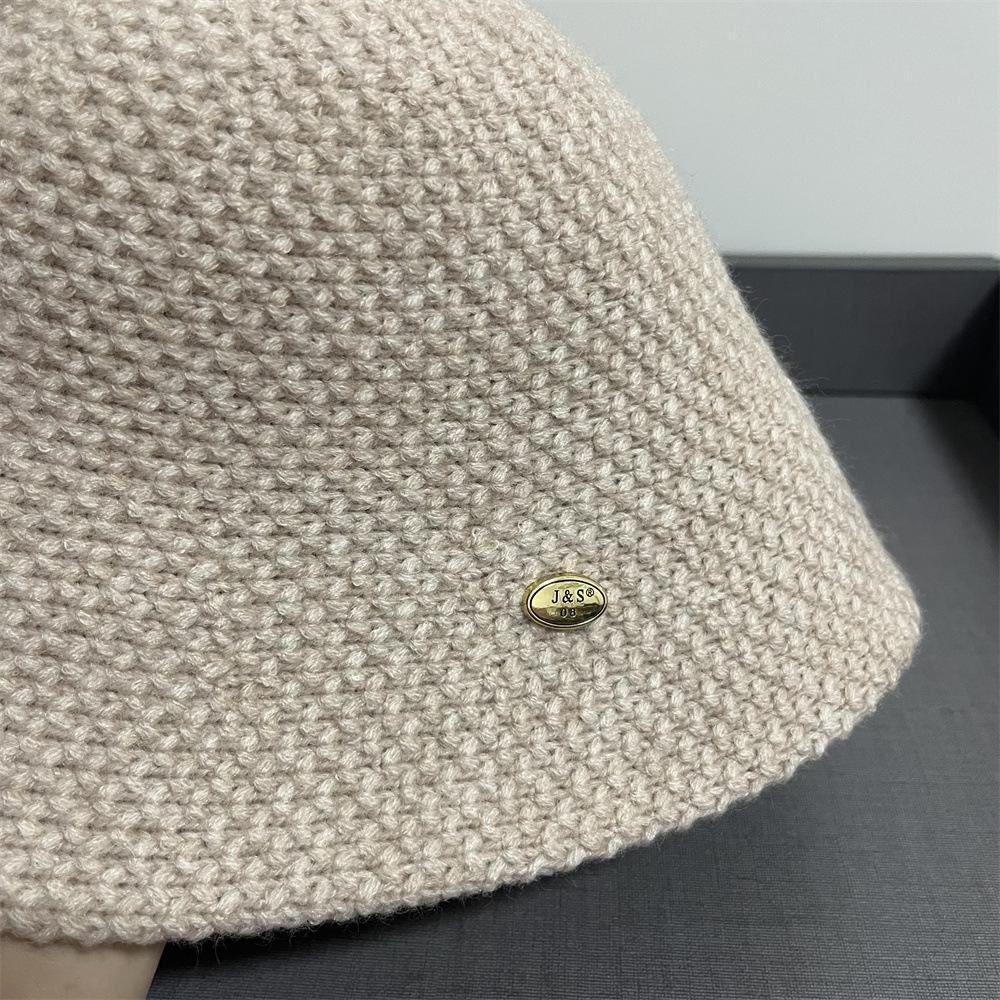 Bucket Hat Women's Autumn and Winter Plain Face Warm Bucket Hat Small Face Thickened Knitted Solid Color Simple Versatile Basin Hat