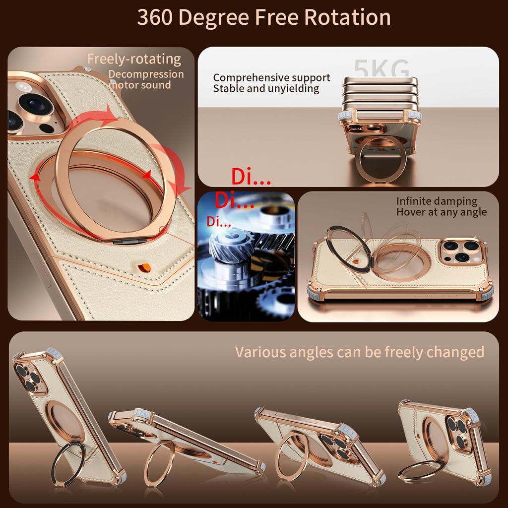 For iPhone 16 Pro Case PU Covered Metal Boardless Phone Back Cover with Kickstand