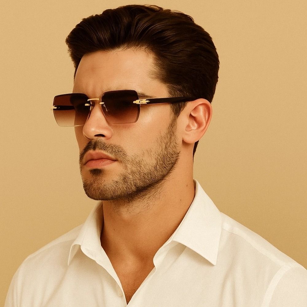 Eyewear Frameless Polarized Sunnies Retro Anti-UV Glasses Catwalk Square Frame Sunglasses  Summer