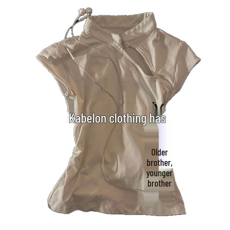 

Chinese Spicy Girl Style White Hollow Short Sleeve Top with Print Small белый