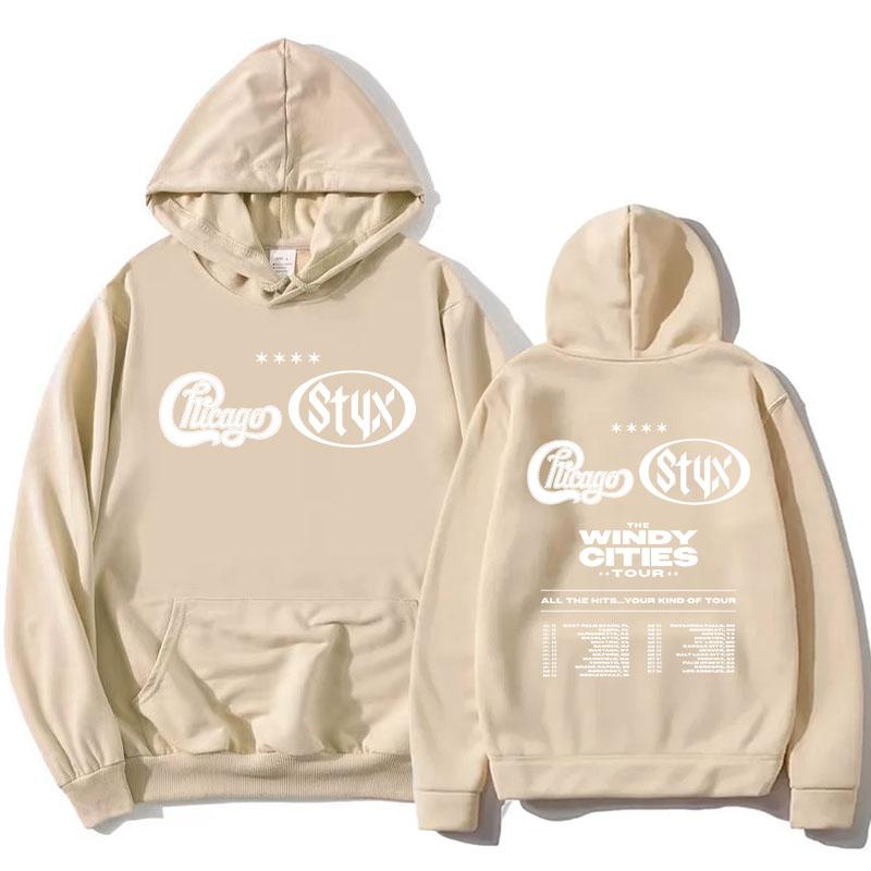 

Худи для тура Windy Cities 2026 Чикаго и Styx с графическим принтом Толстовки с капюшоном и длинным рукавом Модные топы XXXL хаки