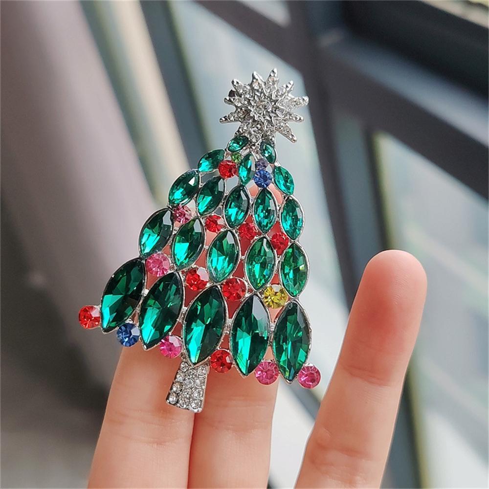 Green Rhinestone Christmas Tree Brooches Pins For Women Man Unisex Crystal Brooches Christmas Jewelry Gifts Clothes Accessories