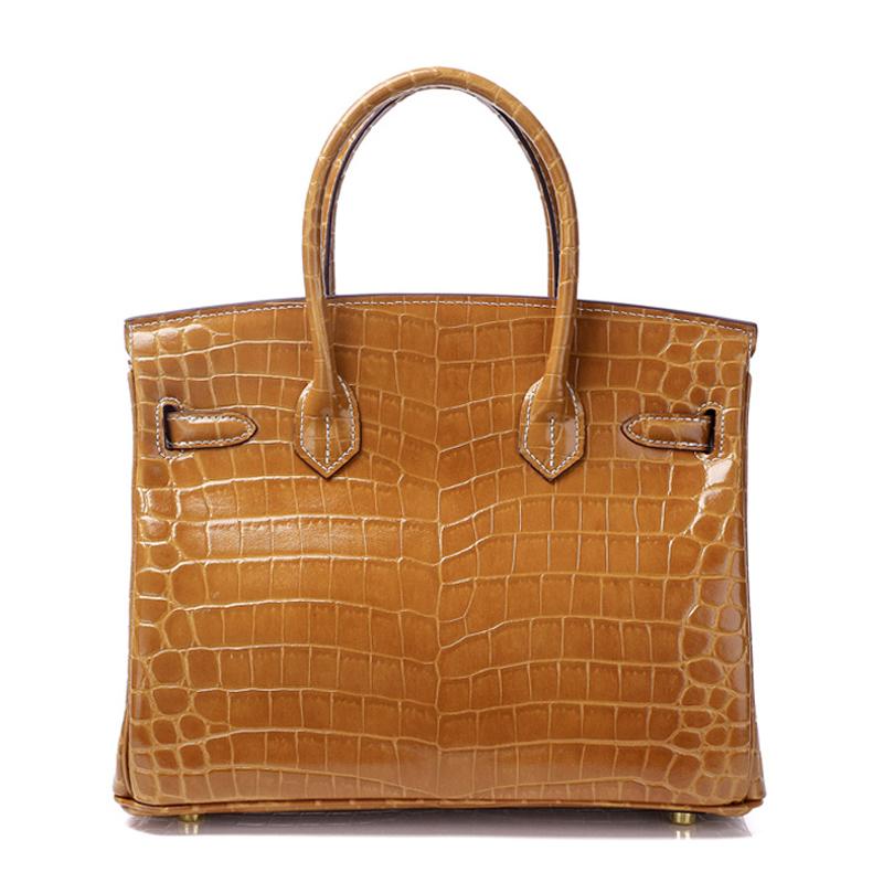 New Women Cowhide Handbag Crocodile Embossed Genuine Leather Top Handle Purse Fashion Shoulder Crossbody Bag for Daily Use- NO LOGO