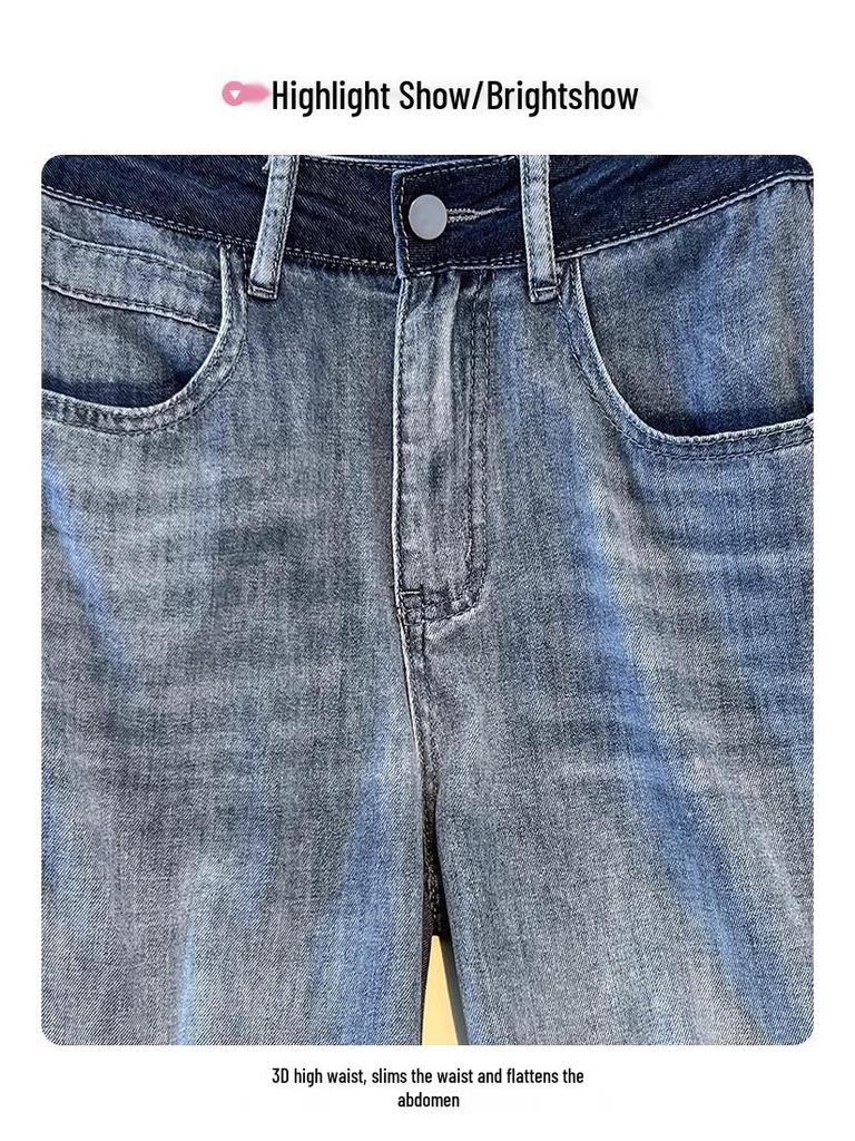 High-End Gray Fleece-Lined Wide-Leg Women's Jeans - Autumn/Winter 2024 Embroidered High-Waisted Loose Fit