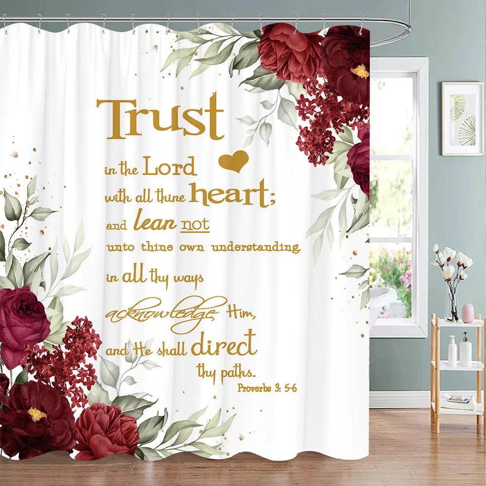 Botanical Flower Shower Curtain Tropical Leaves Fresh Flowers Polyester Fabric Washable Shower Curtain Bathroom Decor With Hooks