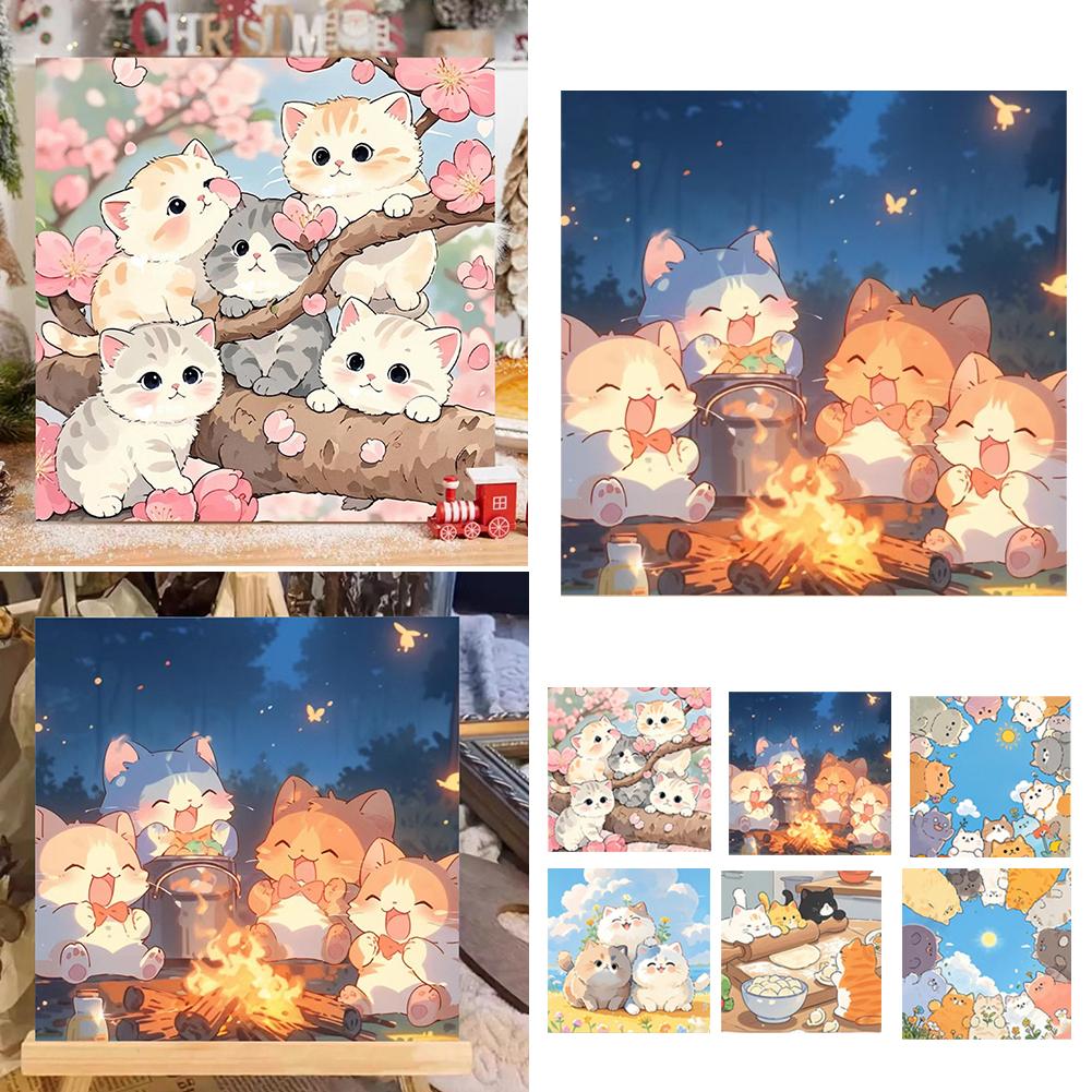 Simple Cat Paint by Numbers Kit,Paint by Number Kits on Canvas for Kids Beginners,Digital Oil Painting Kits for Home Wall Decor