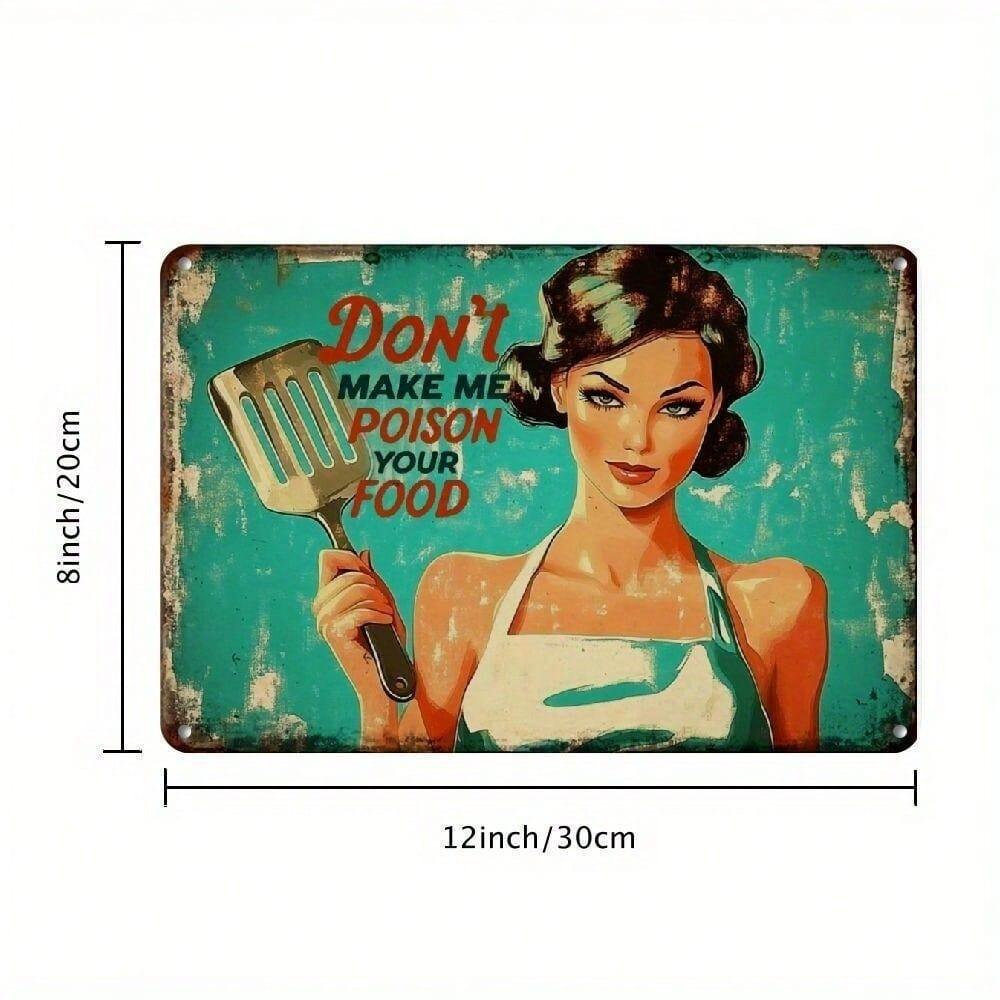 Vintage Metal Wall Sign Funny Kitchen Decor Poison Your Food Tin Plaque 8x12 Inches