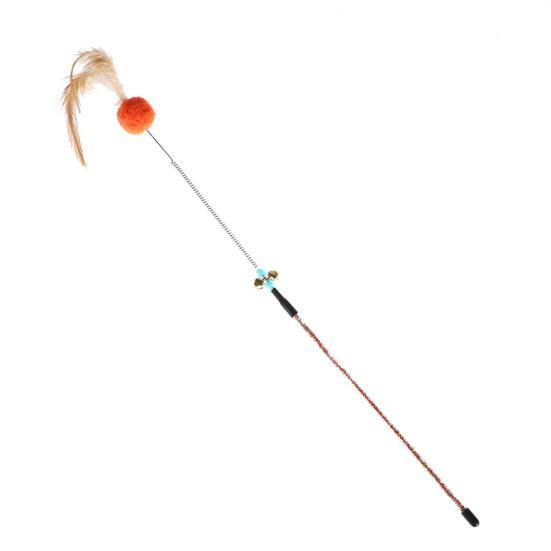Yousheng Teaser Stick Feather Plush Ball Design Attractive Plastic Interactive Teaser Cat Toy for оранжевый